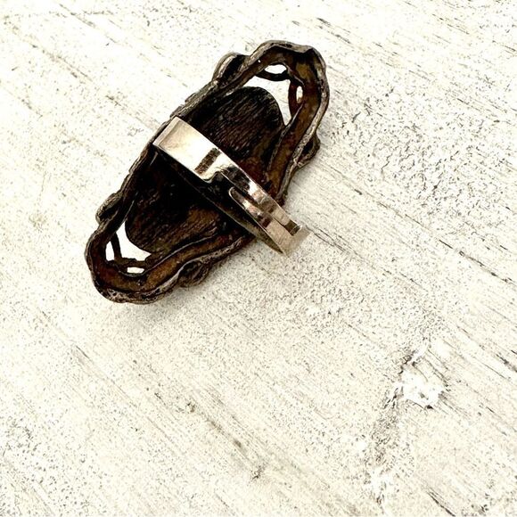 Turquoise tone silver tone adjustable ring - Picture 8 of 11